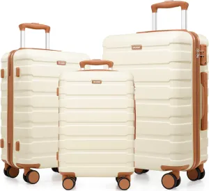 Hardshell Luggage Sets 3 Piece, 20"/24"/28" ABS Carry On Suitcase with Spinner Wheels and TSA Lock, Lightweight Durable Suite for Women And Men Travel(Beige, (20/24/28in))