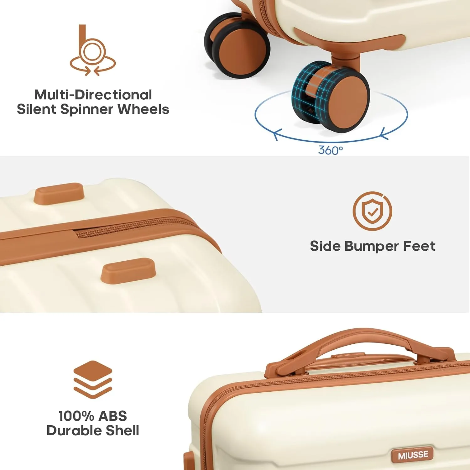 Hardshell Luggage Sets 3 Piece, 20"/24"/28" ABS Carry On Suitcase with Spinner Wheels and TSA Lock, Lightweight Durable Suite for Women And Men Travel(Beige, (20/24/28in))