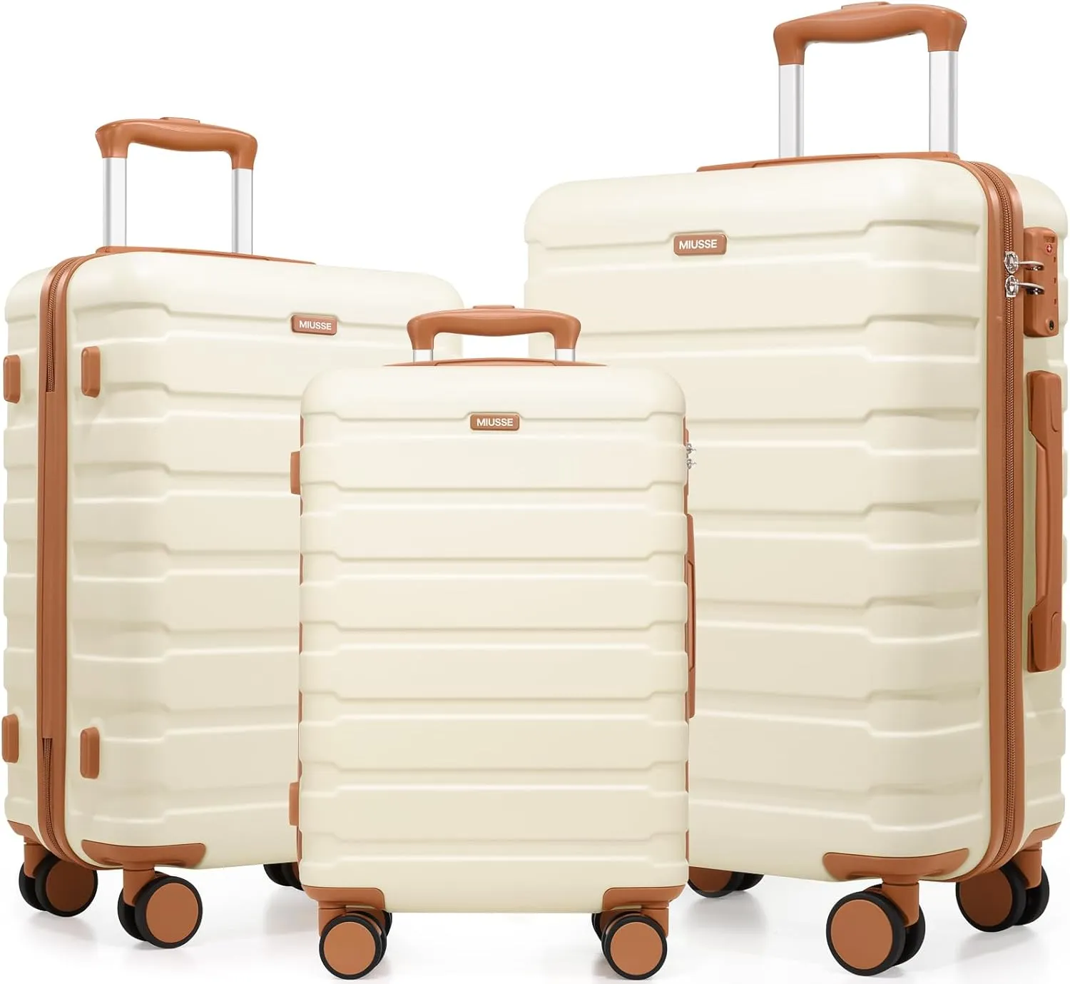 Hardshell Luggage Sets 3 Piece, 20"/24"/28" ABS Carry On Suitcase with Spinner Wheels and TSA Lock, Lightweight Durable Suite for Women And Men Travel(Beige, (20/24/28in))