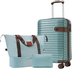Hardshell Luggage Sets 3 Piece Carry-on Suitcase Double Spinner Wheels with TSA Lock for Men Women (Blue 1)