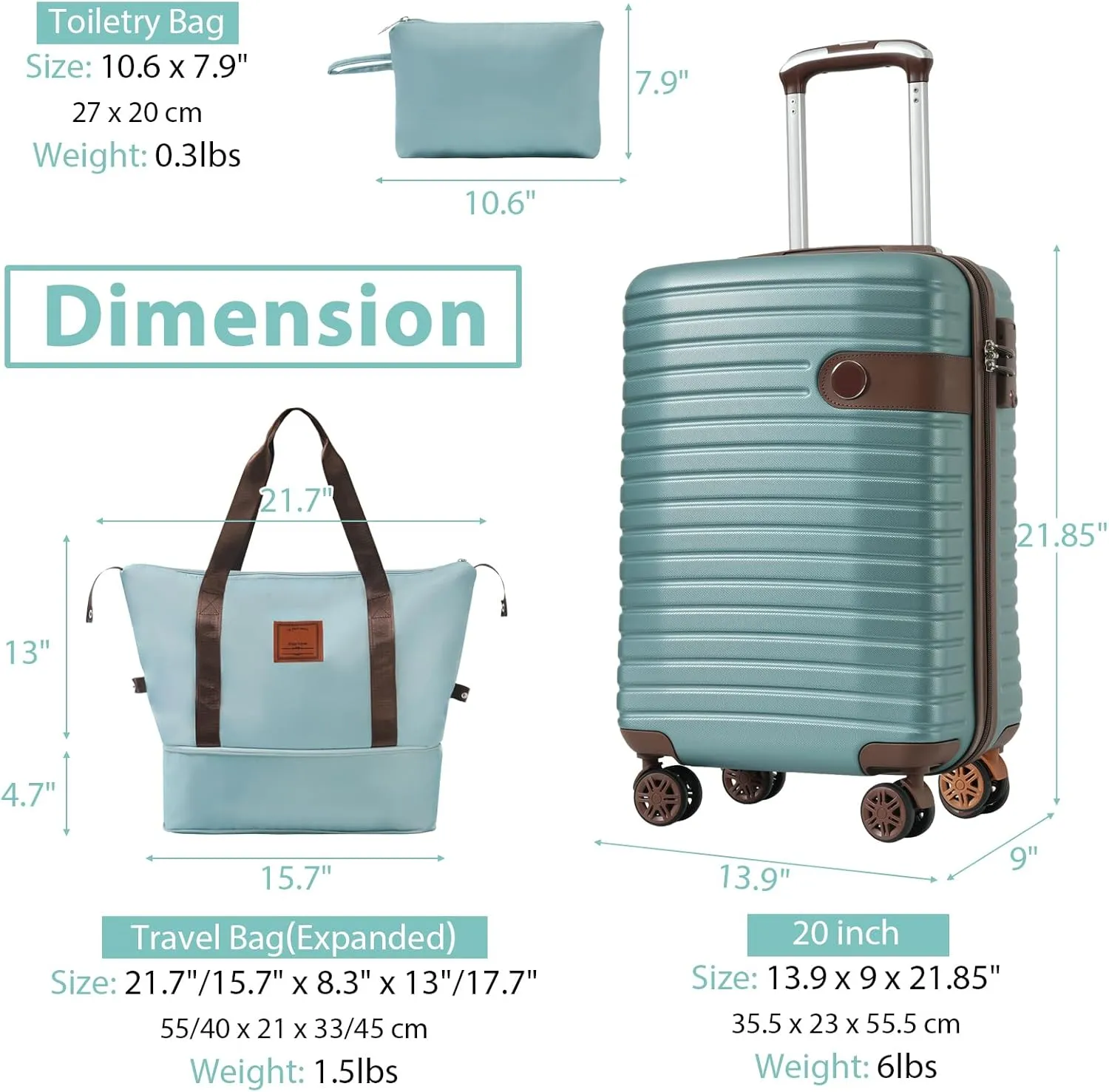 Hardshell Luggage Sets 3 Piece Carry-on Suitcase Double Spinner Wheels with TSA Lock for Men Women (Blue 1)