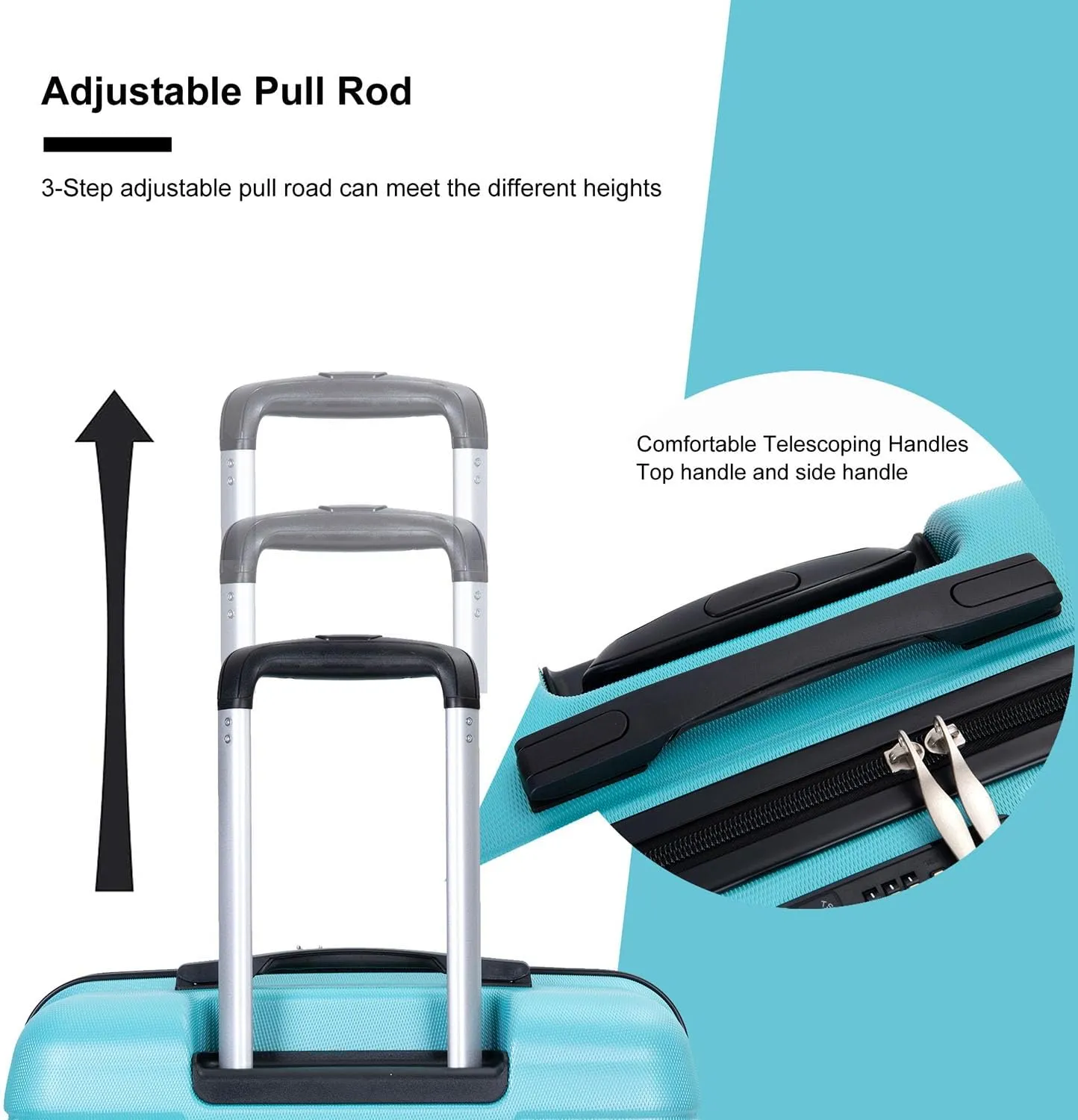 Hardshell Luggage Sets 3 Piece,Rolling Suitcases with Wheels,Travel Suitcase&Hard Hhell Suitcases with Two Hooks,TSA Lock,Adjustable Pull Rod(21/25/29) (Aqua Blue)