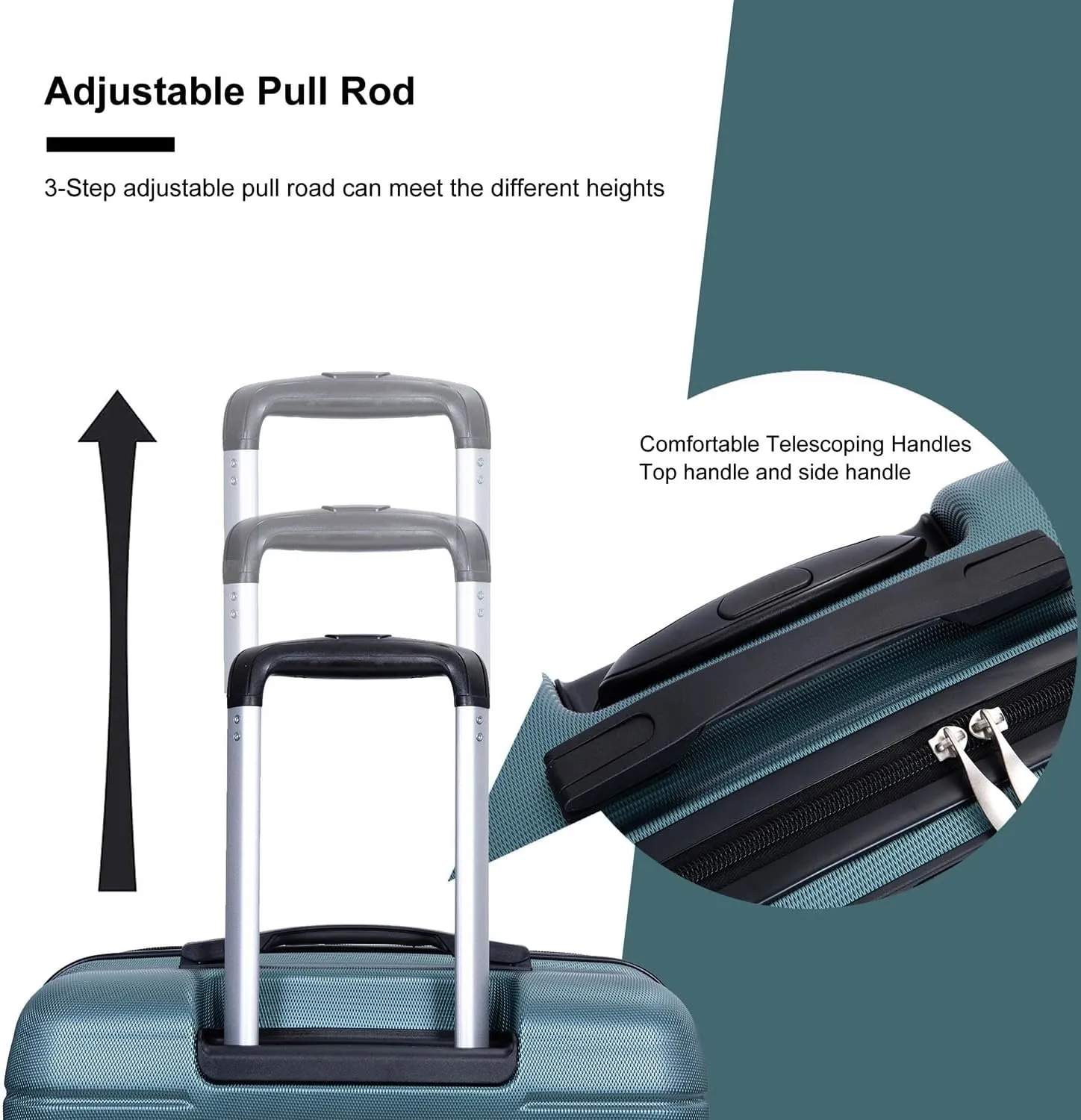 Hardshell Luggage Sets 3 Piece,Rolling Suitcases with Wheels,Travel Suitcase&Hard Hhell Suitcases with Two Hooks,TSA Lock,Adjustable Pull Rod(21/25/29) (Dark Green)