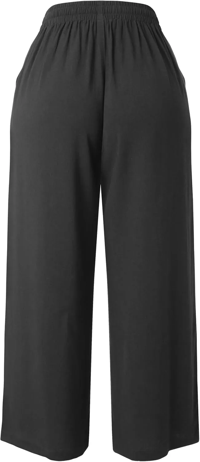 Hat and Beyond Womens Everyday Linen Pants Capri Casual Wide Leg Loose FIt High Waist Crop Trousers