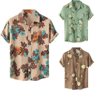 Hawaiian Shirt for Men Big and Tall Shirts Solid Button Down Summer Beach Shirt Men Bowling Shirt Vintage Bowling Tops