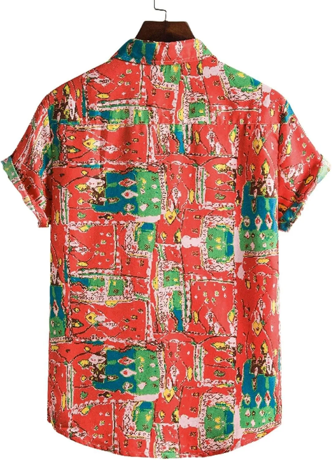 Hawaiian Shirt for Men Button Down Linen Shirts Short Sleeve Cotton Beach Tops with Pocket Men's Casual Short Sleeve