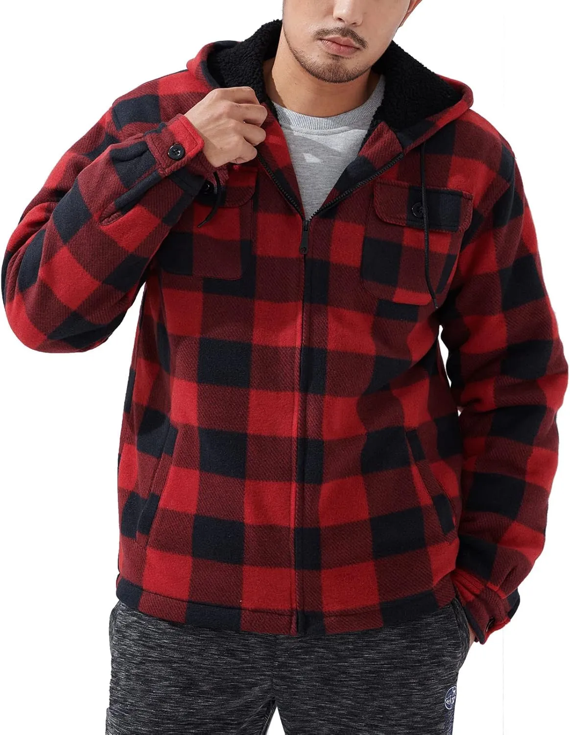 Heavyweight Hoodies for Men Jackets Comfy Sherpa Lined Zip Up Hoodie Coats with Pockets Outerwear