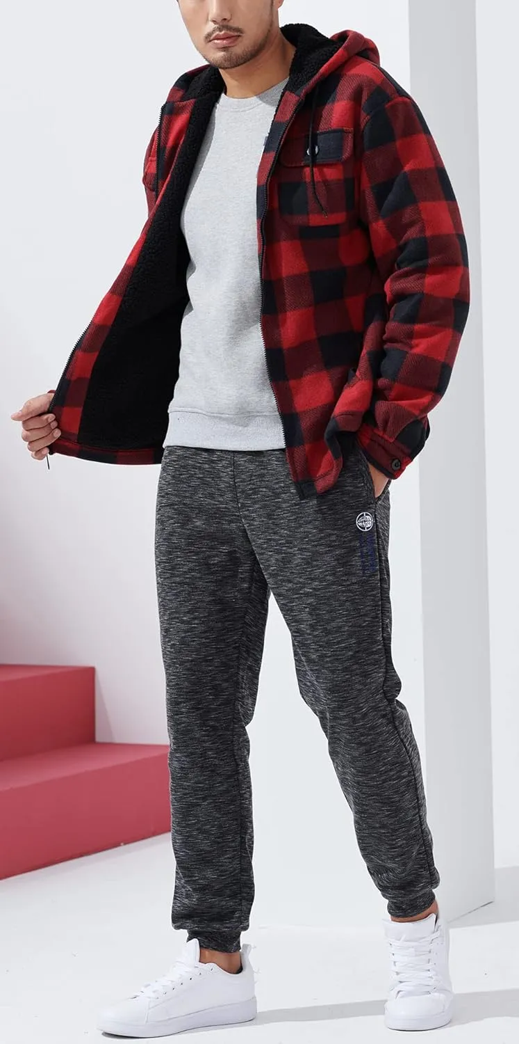 Heavyweight Hoodies for Men Jackets Comfy Sherpa Lined Zip Up Hoodie Coats with Pockets Outerwear