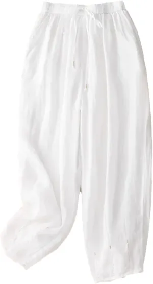 Hndudnff Women Ankle-Length Harem Pants Summer Casual Loose Drawstring High Waist Thin Trousers