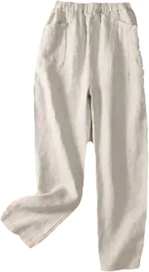 Hndudnff Women Loose Solid Cotton Pants Summer Casual Harem Pants Mid Waist Slim Trousers