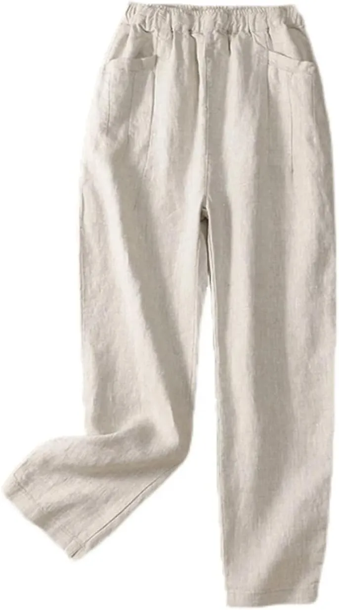 Hndudnff Women Loose Solid Cotton Pants Summer Casual Harem Pants Mid Waist Slim Trousers