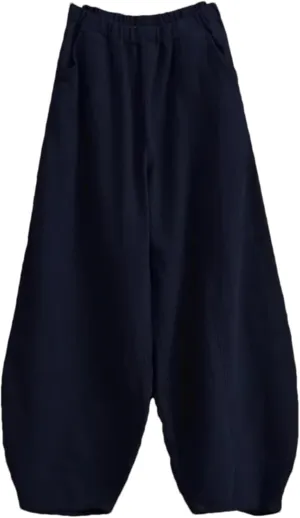 Hndudnff Womens Summer Loose-Fitting Wide Leg Bloomers Harem Pant Solid High Waisted Cotton Trousers