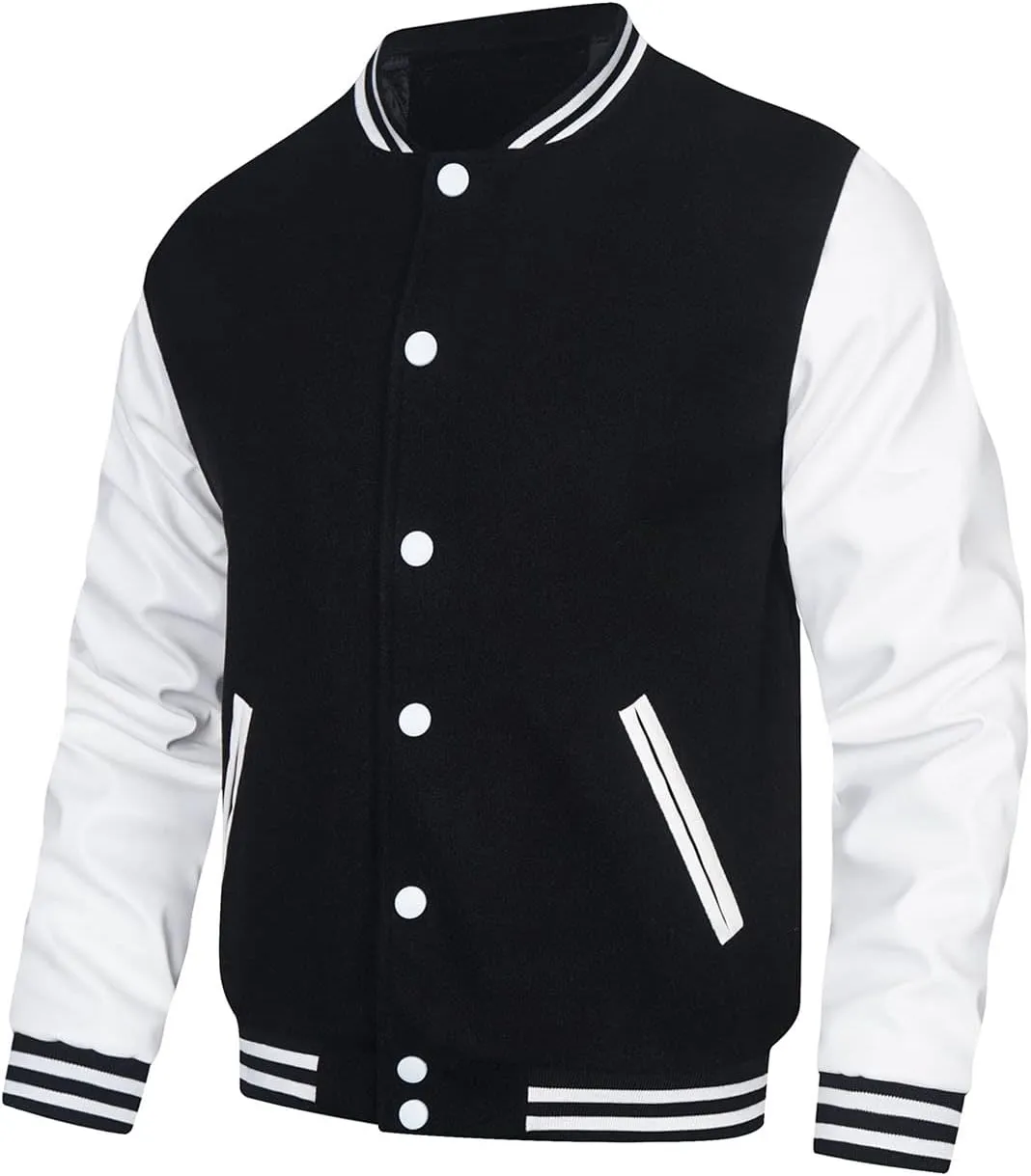 HOOD CREW Mens Varsity Jackets Faux Leather Sleeve Letterman Boys College Baseball Jacket