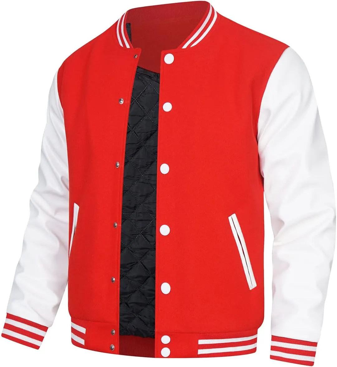 HOOD CREW Mens Varsity Jackets Faux Leather Sleeve Letterman Boys College Baseball Jacket