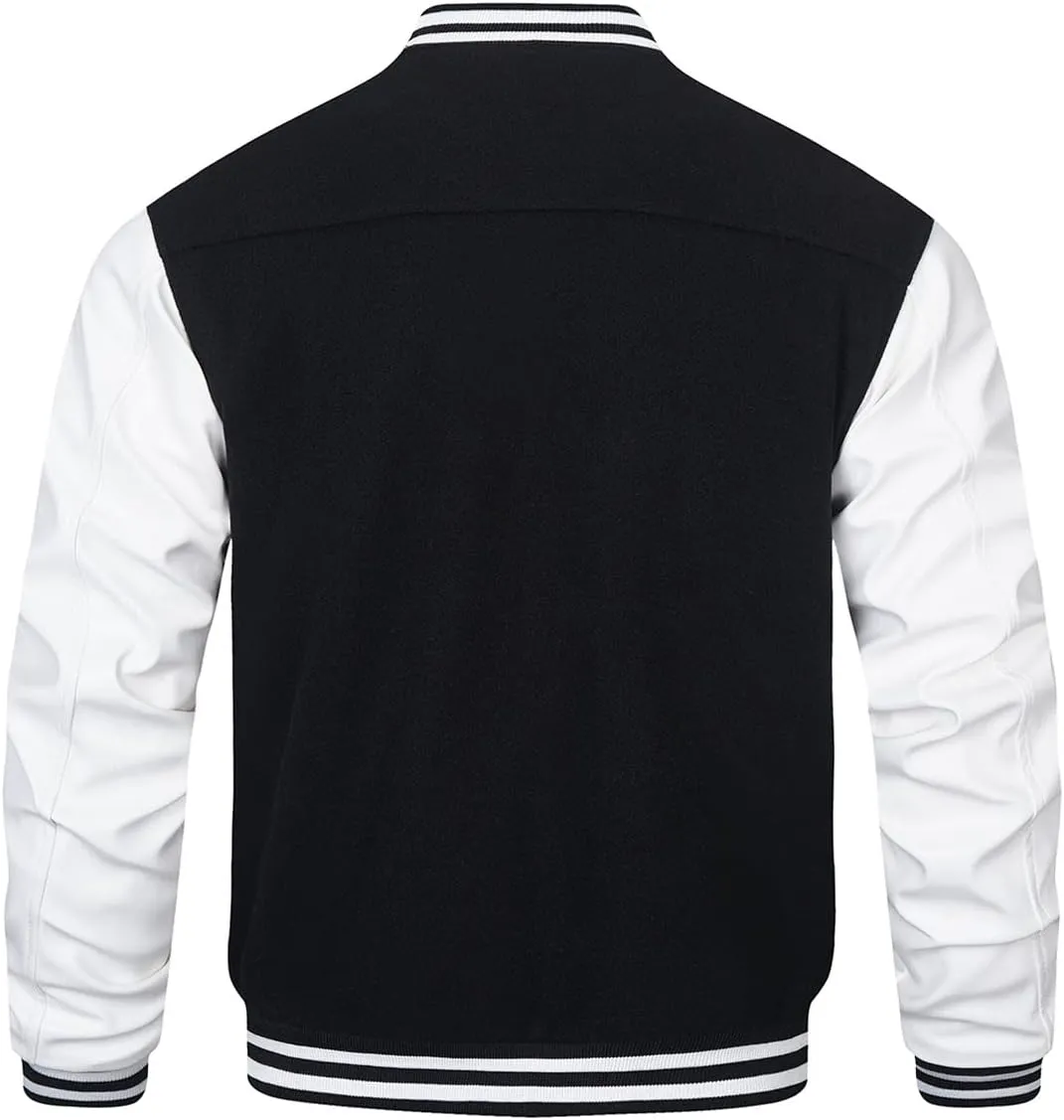 HOOD CREW Mens Varsity Jackets Faux Leather Sleeve Letterman Boys College Baseball Jacket