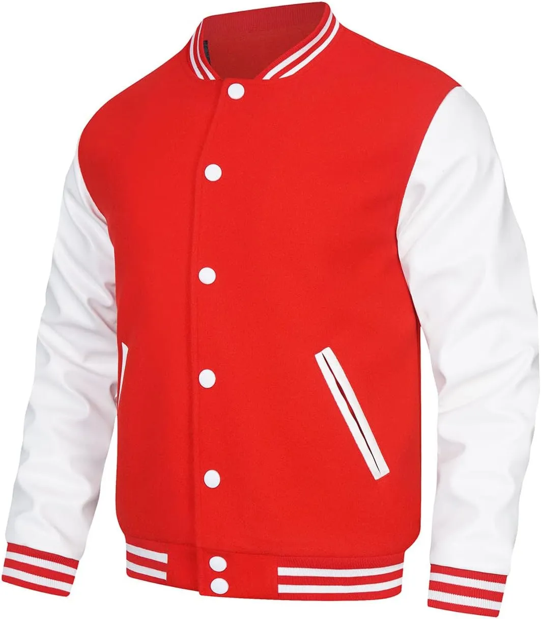 HOOD CREW Mens Varsity Jackets Faux Leather Sleeve Letterman Boys College Baseball Jacket
