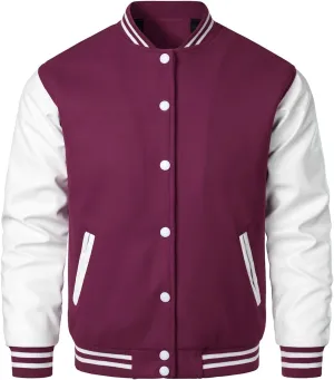 HOOD CREW Mens Varsity Jackets Faux Leather Sleeve Letterman Boys College Baseball Jacket