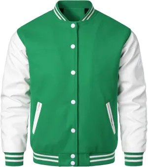HOOD CREW Mens Varsity Jackets Faux Leather Sleeve Letterman Boys College Baseball Jacket