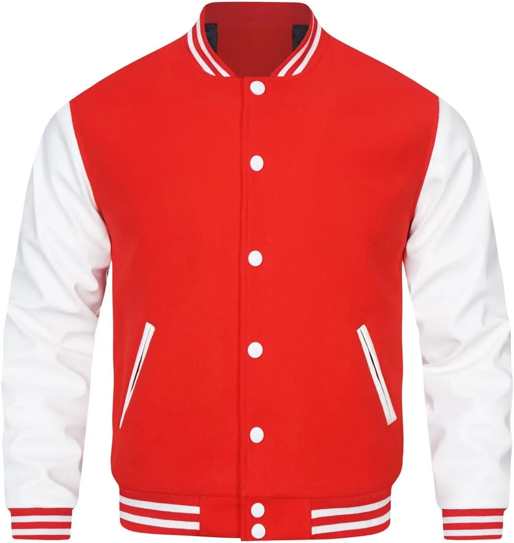 HOOD CREW Mens Varsity Jackets Faux Leather Sleeve Letterman Boys College Baseball Jacket