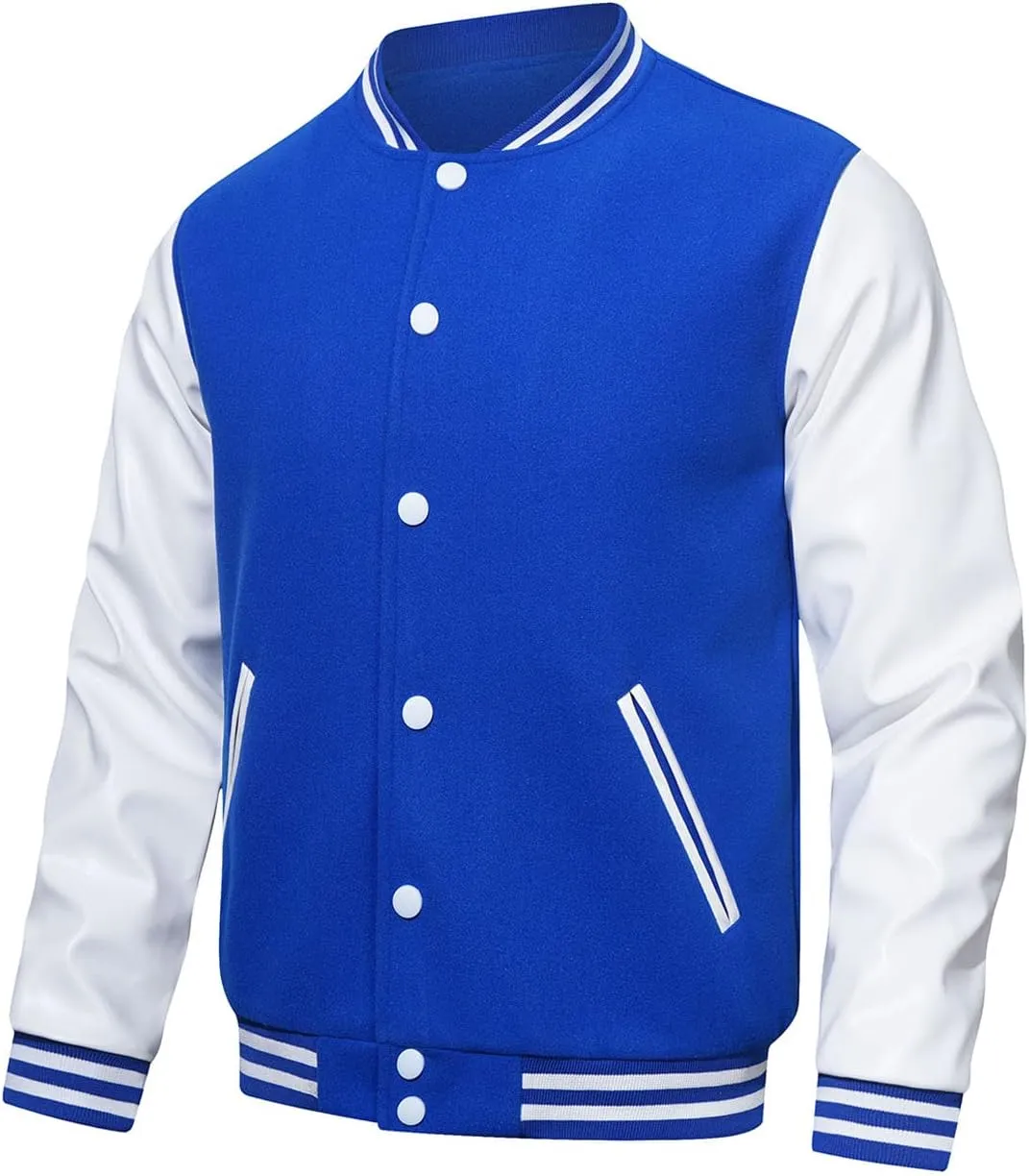 HOOD CREW Mens Varsity Jackets Faux Leather Sleeve Letterman Boys College Baseball Jacket