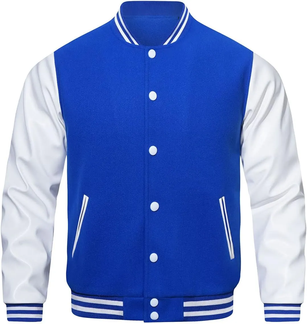 HOOD CREW Mens Varsity Jackets Faux Leather Sleeve Letterman Boys College Baseball Jacket