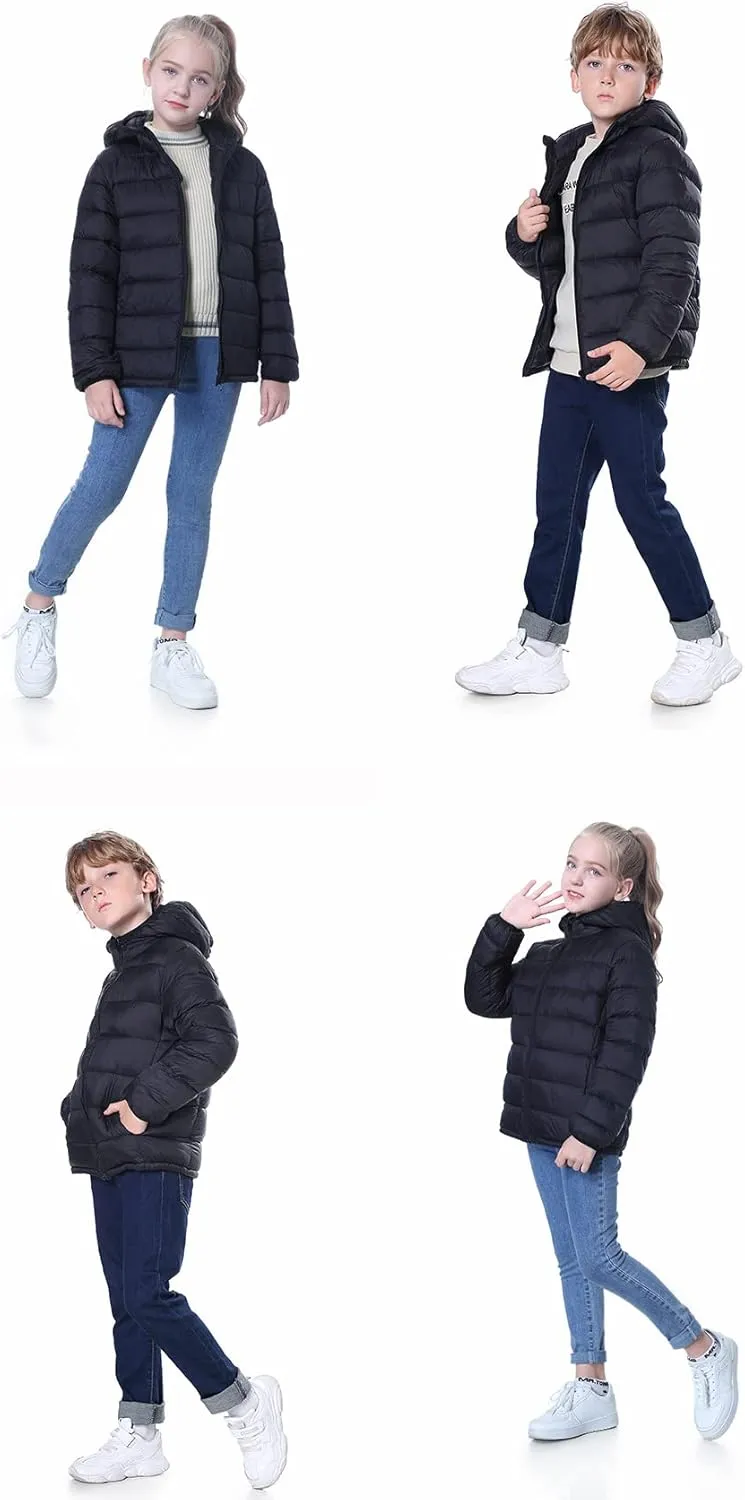 Hooded Puffer Jackets for Boys and Girls  Lightweight and Packable  Autumn and Winter Coat, Warm and Comfy