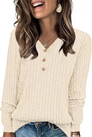 HOTGIFT Sweaters for Womens Winter Long Sleeve V Neck Shirts Casual Loose Fall Fashion Pullover Clothes