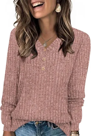 HOTGIFT Sweaters for Womens Winter Long Sleeve V Neck Shirts Casual Loose Fall Fashion Pullover Clothes