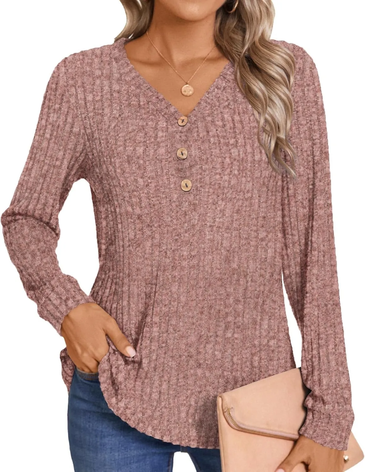 HOTGIFT Sweaters for Womens Winter Long Sleeve V Neck Shirts Casual Loose Fall Fashion Pullover Clothes