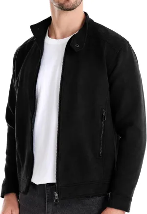 Hulpvktsgiq Men's Casual Suede Bomber Jacket Outerwear Full Zip Up Jackets Vintage Faux Leather Varsity Jacket