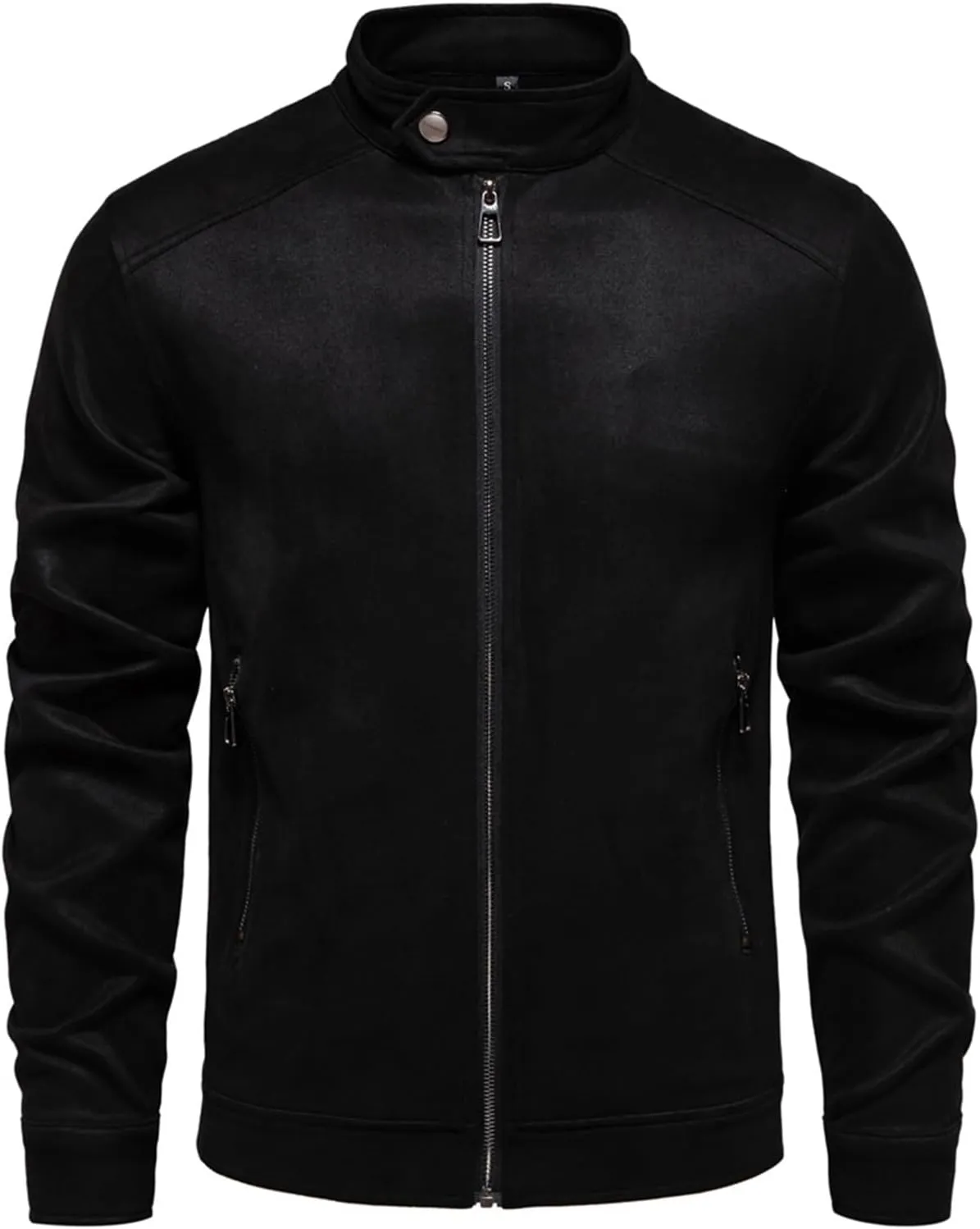 Hulpvktsgiq Men's Casual Suede Bomber Jacket Outerwear Full Zip Up Jackets Vintage Faux Leather Varsity Jacket