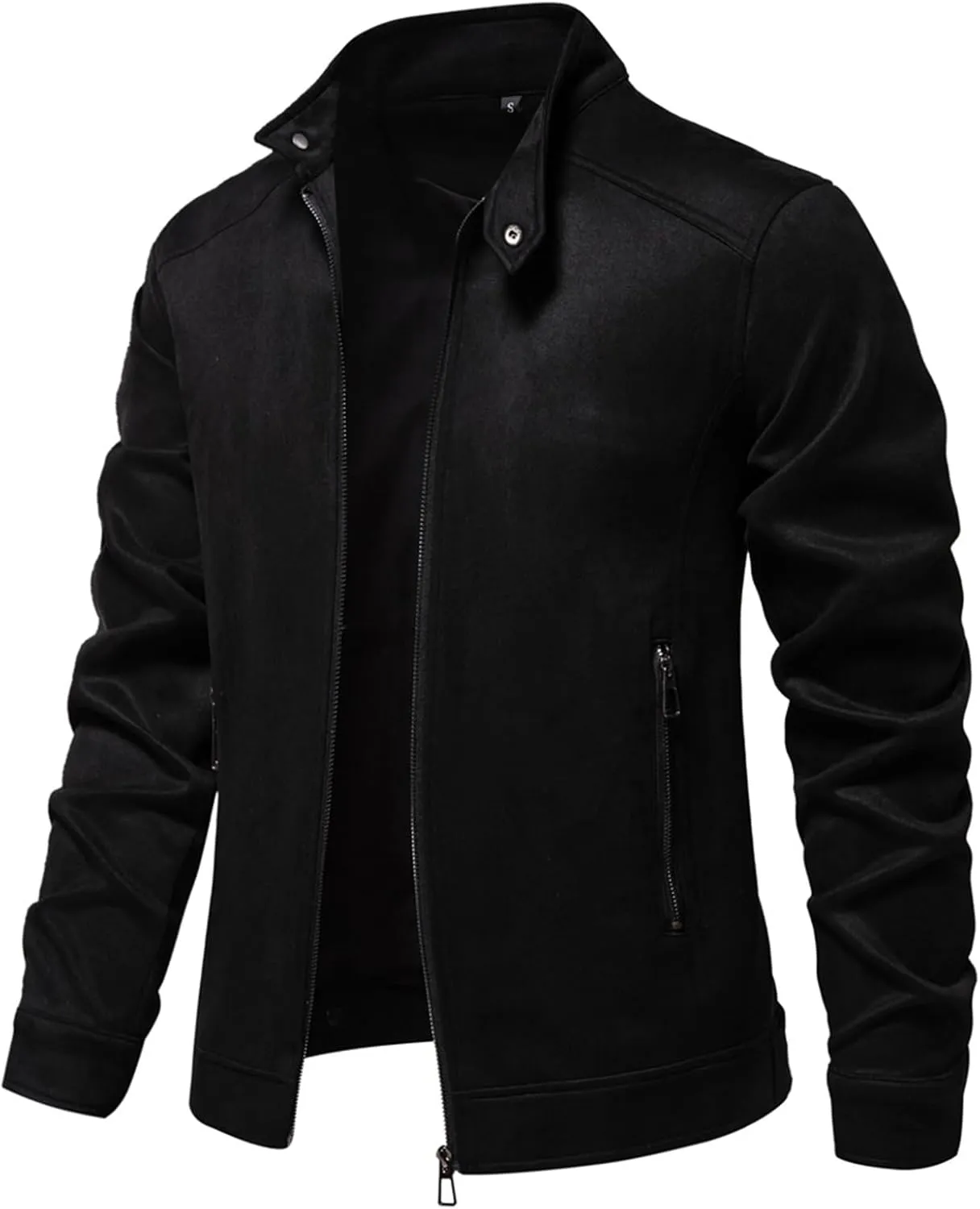 Hulpvktsgiq Men's Casual Suede Bomber Jacket Outerwear Full Zip Up Jackets Vintage Faux Leather Varsity Jacket