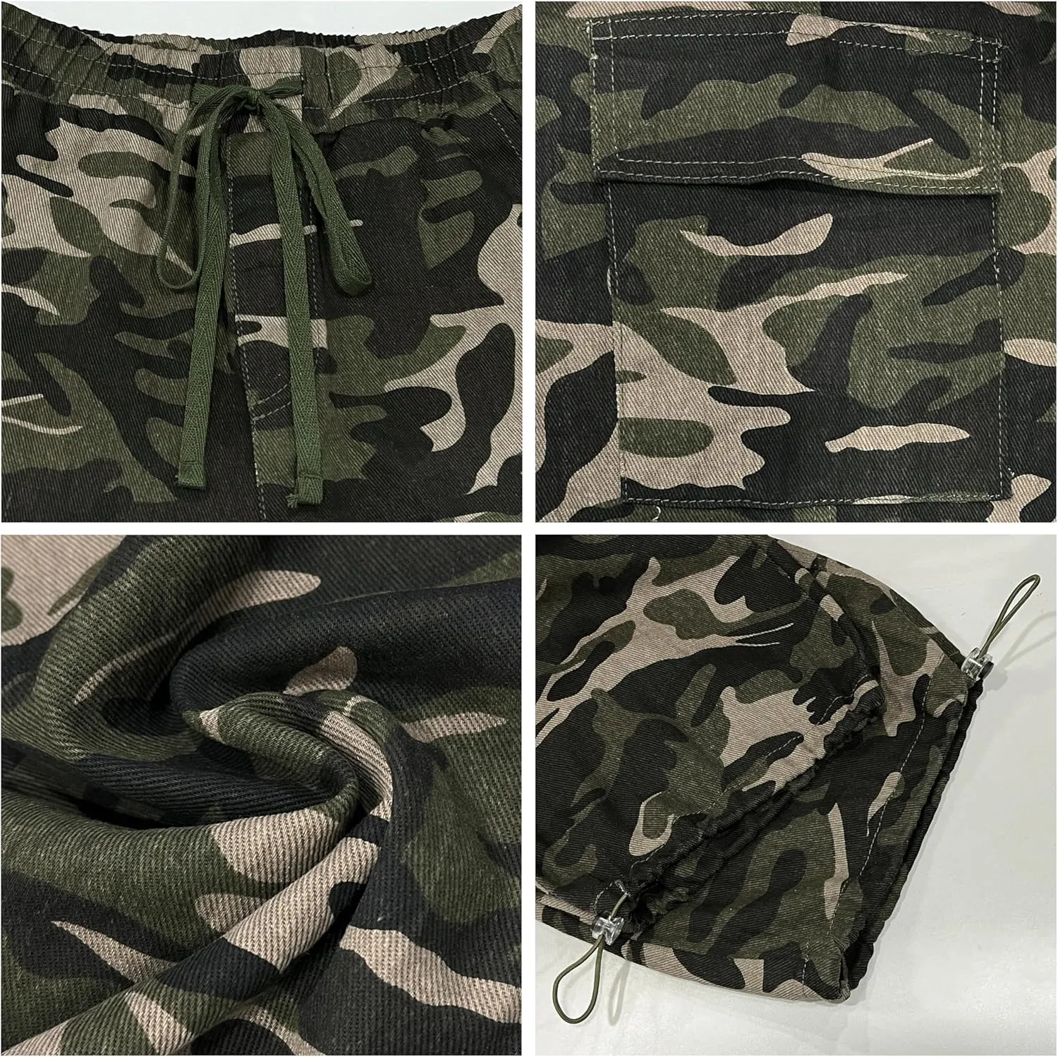 HVEPUO Camo Pants Women High Waisted Wide Leg Casual Y2K Camoflage Cargo Pants Baggy Elastic Waist Straight Jeans Trousers