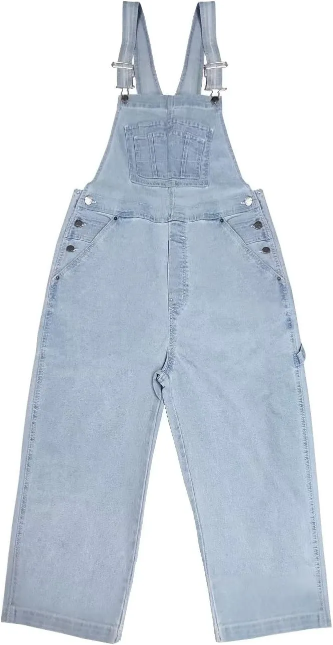 Hybrid & Company Womens Denim Bib Sleeveless Overalls Utility Rompers Capri Jumpsuit with Pockets