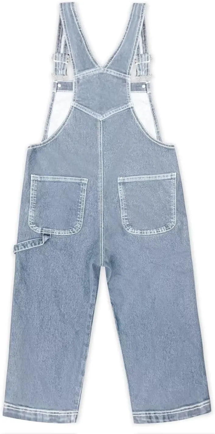Hybrid & Company Womens Denim Bib Sleeveless Overalls Utility Rompers Capri Jumpsuit with Pockets