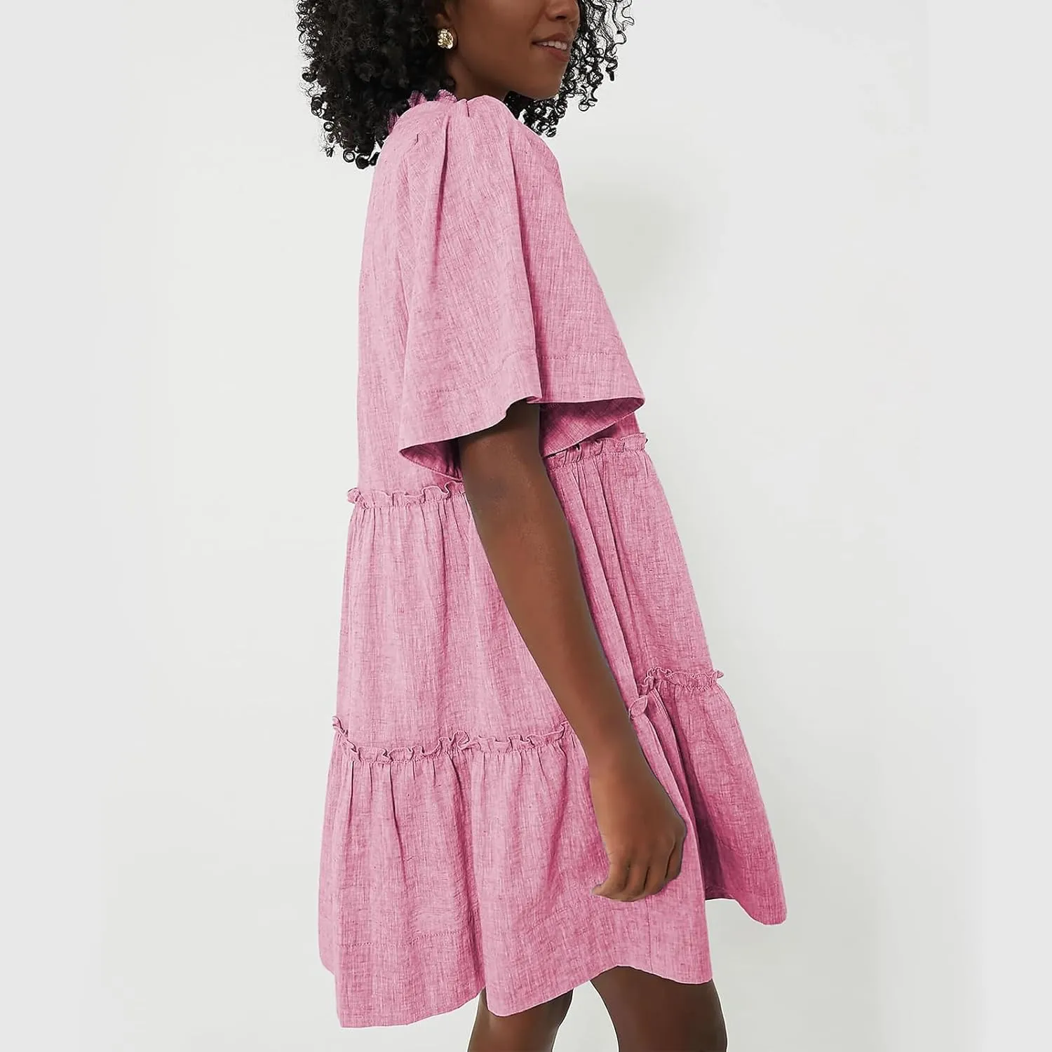 IMISSILLEB Women Summer Babydoll Dress Flutter Sleeve V Neck Tiered Short Sundress Casual Loose Flowy Collared Mini Dress