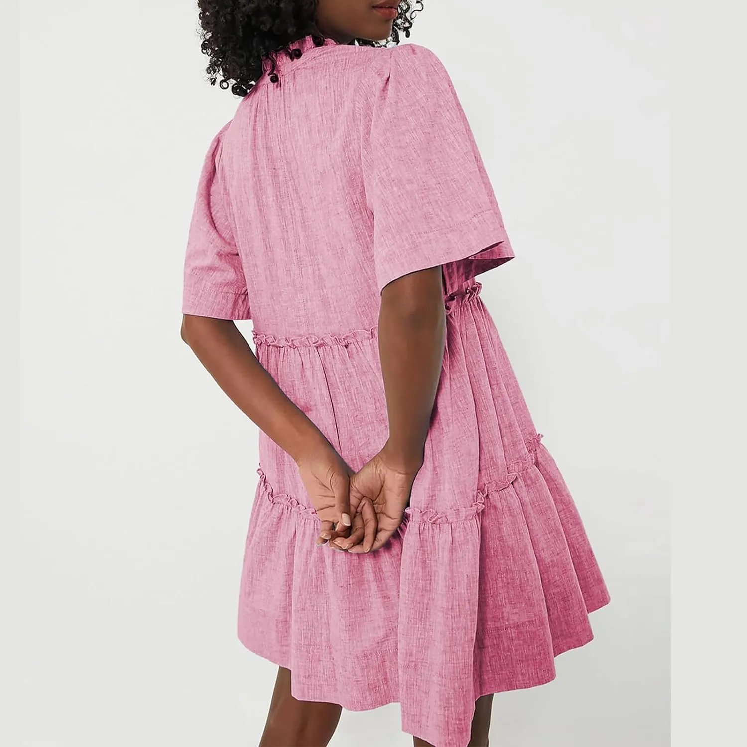 IMISSILLEB Women Summer Babydoll Dress Flutter Sleeve V Neck Tiered Short Sundress Casual Loose Flowy Collared Mini Dress