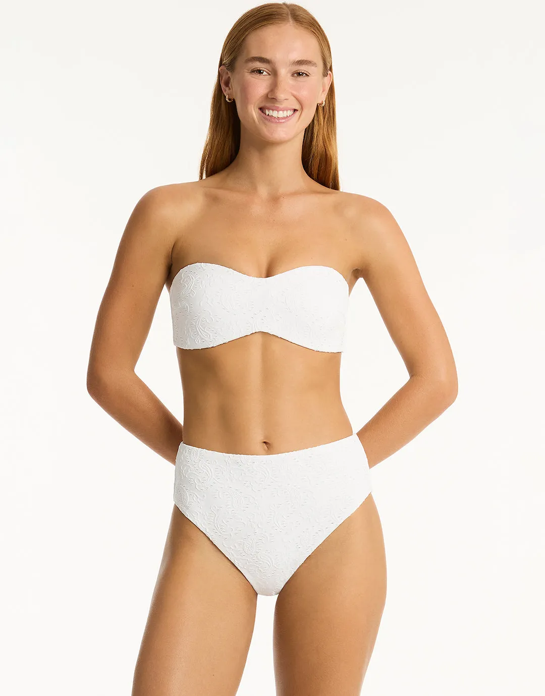 Interlace Bandeau Bikini Top - White
