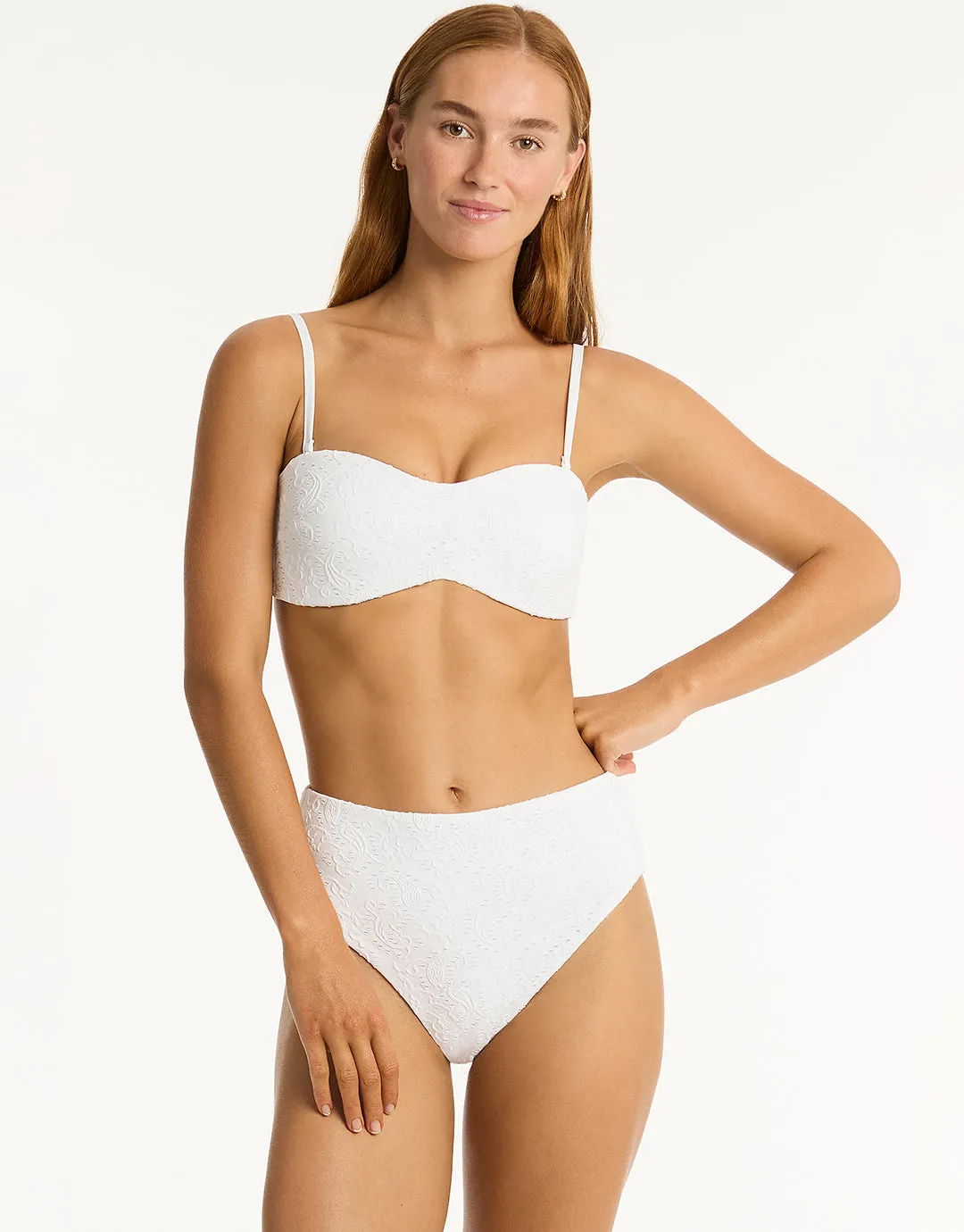 Interlace Bandeau Bikini Top - White