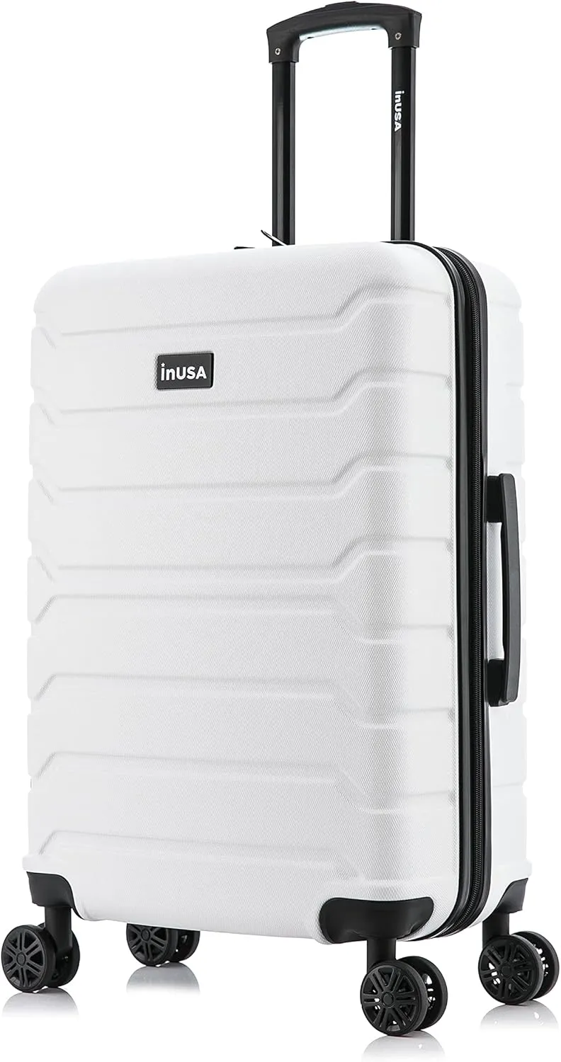InUSA TREND Luggage with Spinner Wheels | Durable lightweight Hardside Suitcase, Travel bag with Handle and Trolley, 24-Inch Medium Checked luggage | White