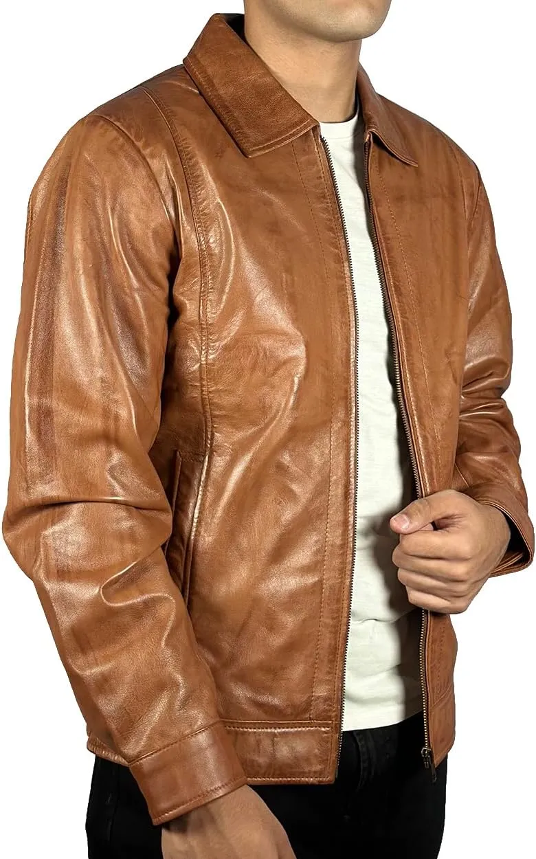 Isaac & David Chicago Men's New Black/Brown Lambskin Leather Classic Open Bottom Jacket Motorcycle Vintage Racing Jacket