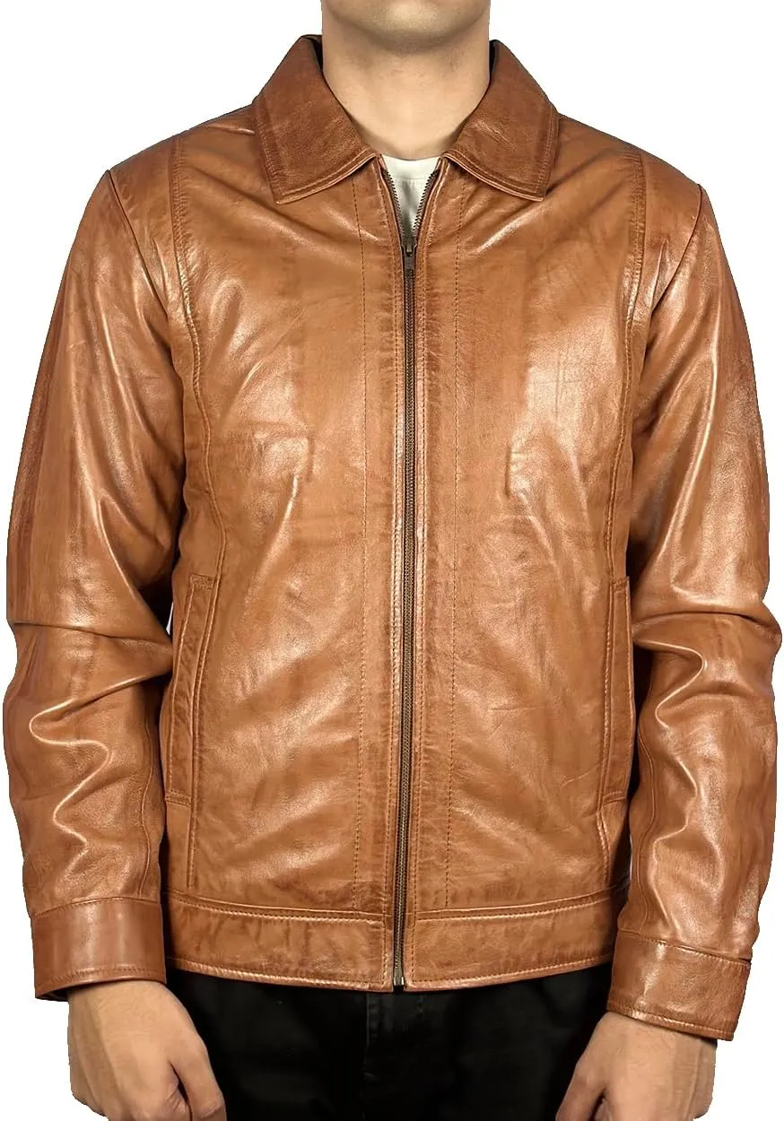 Isaac & David Chicago Men's New Black/Brown Lambskin Leather Classic Open Bottom Jacket Motorcycle Vintage Racing Jacket