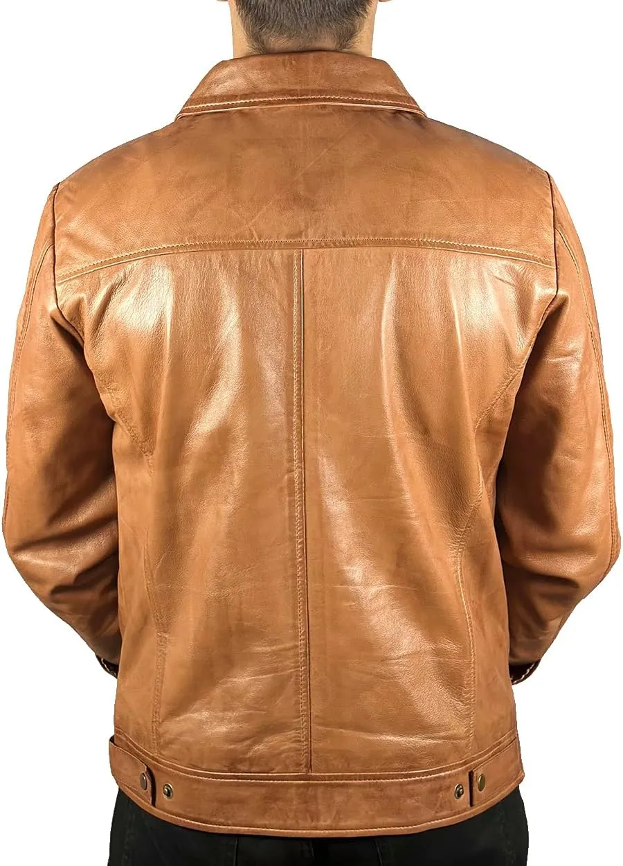 Isaac & David Chicago Men's New Black/Brown Lambskin Leather Classic Open Bottom Jacket Motorcycle Vintage Racing Jacket