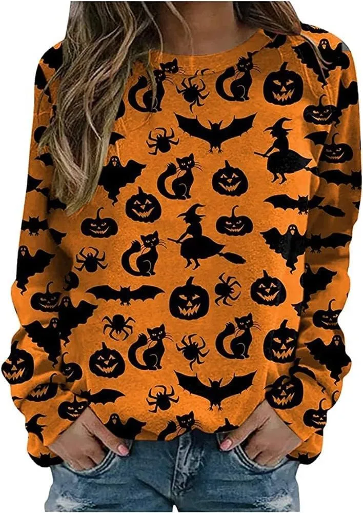 IWOLLENCE Women's Casual Vintage Western Printed Long Sleeve Crewneck Tops Floral Graphic Tee Shirt
