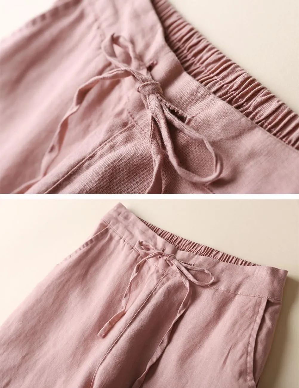IXIMO Women's Tapered Pants 100% Linen Drawstring Back Elastic Waist Ankle Length Pants
