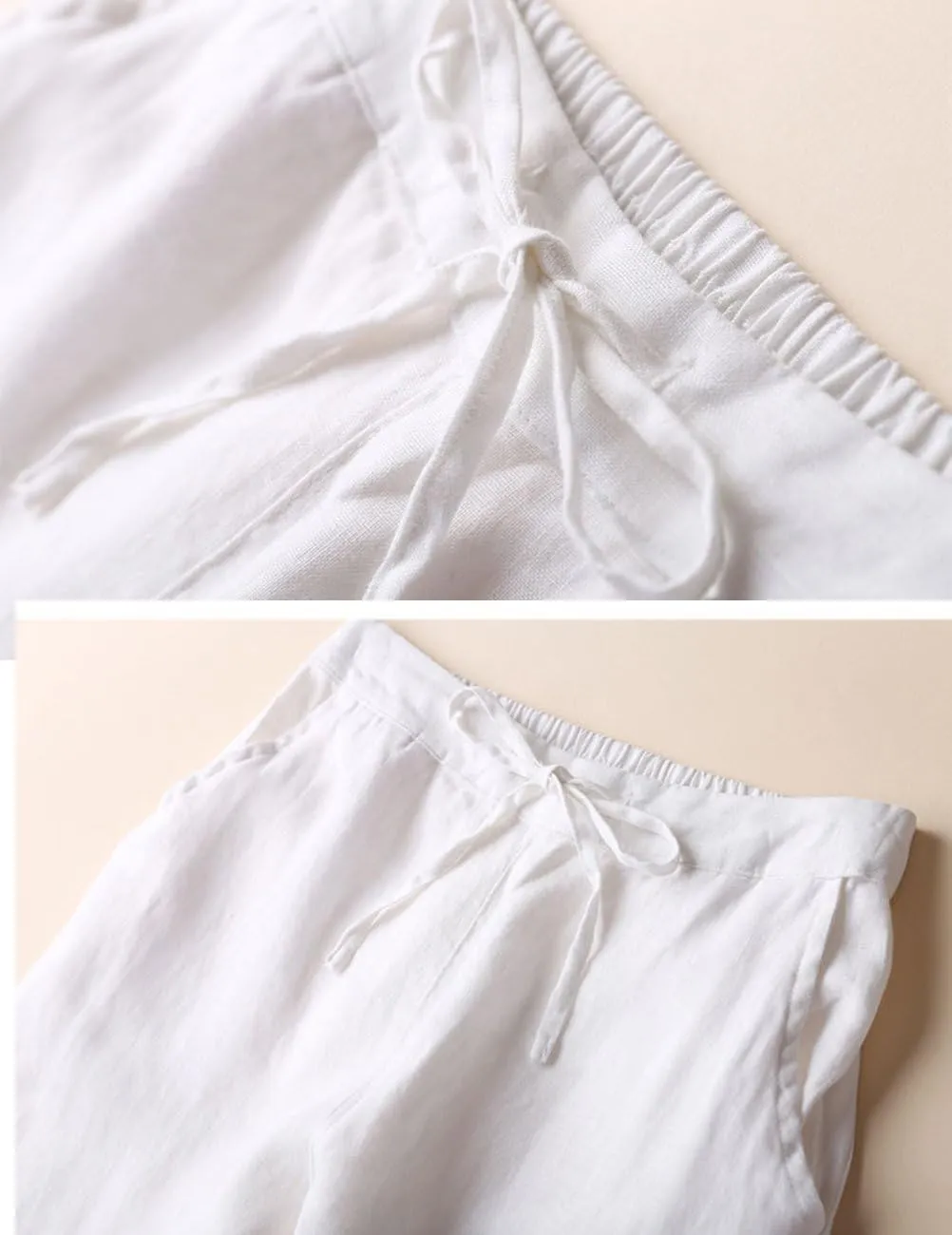 IXIMO Women's Tapered Pants 100% Linen Drawstring Back Elastic Waist Ankle Length Pants