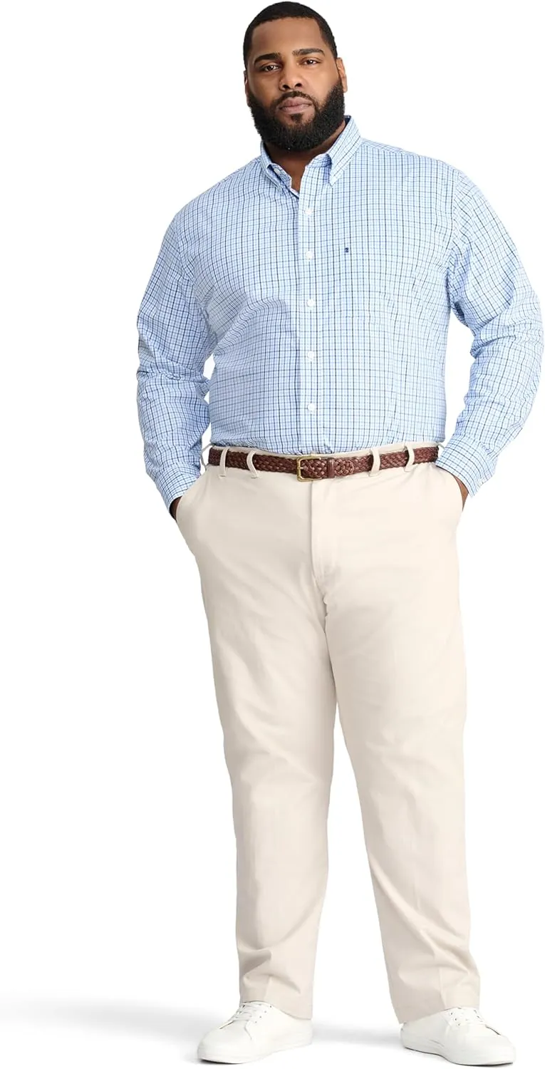 IZOD Men's Big and Tall Performance Comfort Long Sleeve Plaid Button Down