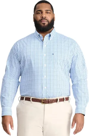 IZOD Men's Big and Tall Performance Comfort Long Sleeve Plaid Button Down