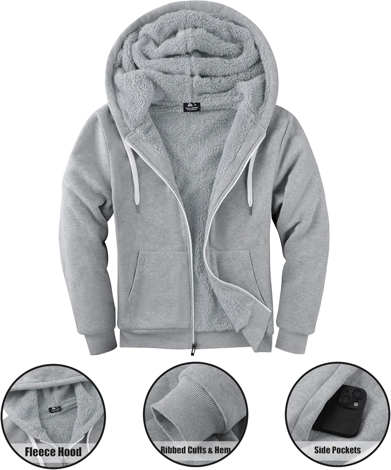 JACKETOWN Men Zip Up Hoodies Winter Fleece Jackets Coat Heavyweight Sherpa Lined Sweatshirt with Pockets