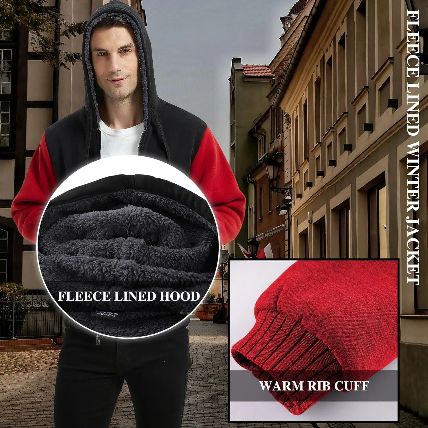 JACKETOWN Men Zip Up Hoodies Winter Fleece Jackets Coat Heavyweight Sherpa Lined Sweatshirt with Pockets